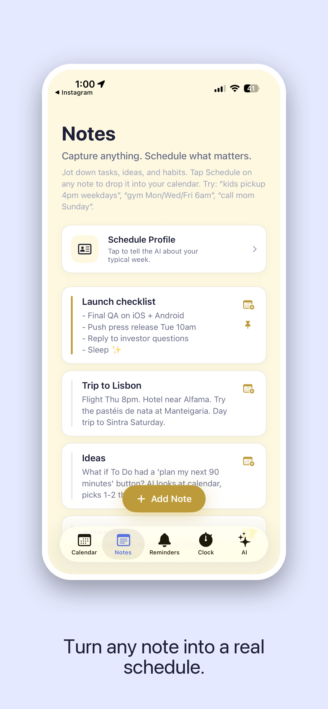Notes tab — Task Keeper with launch checklist and trip notes